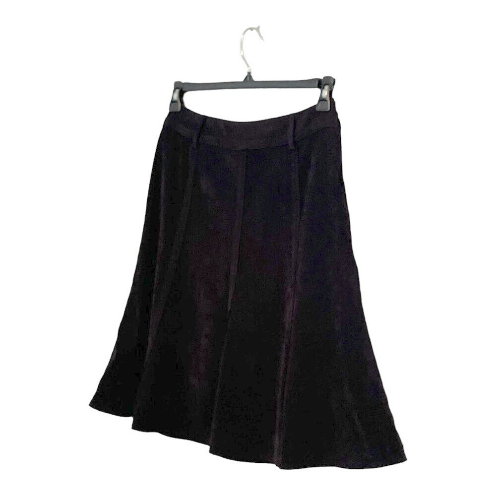 Larry Levine A-Line Skirt Women Size 6 Black Paneled Faux Suede Career Stretch